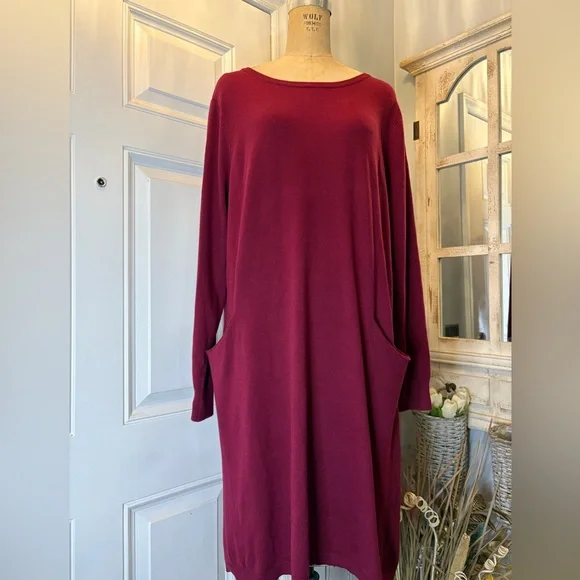 Sundance Rich Burgundy Long Sleeve Minimalist Cabincore LagenLook Dress Size XL - Picture 1 of 5
